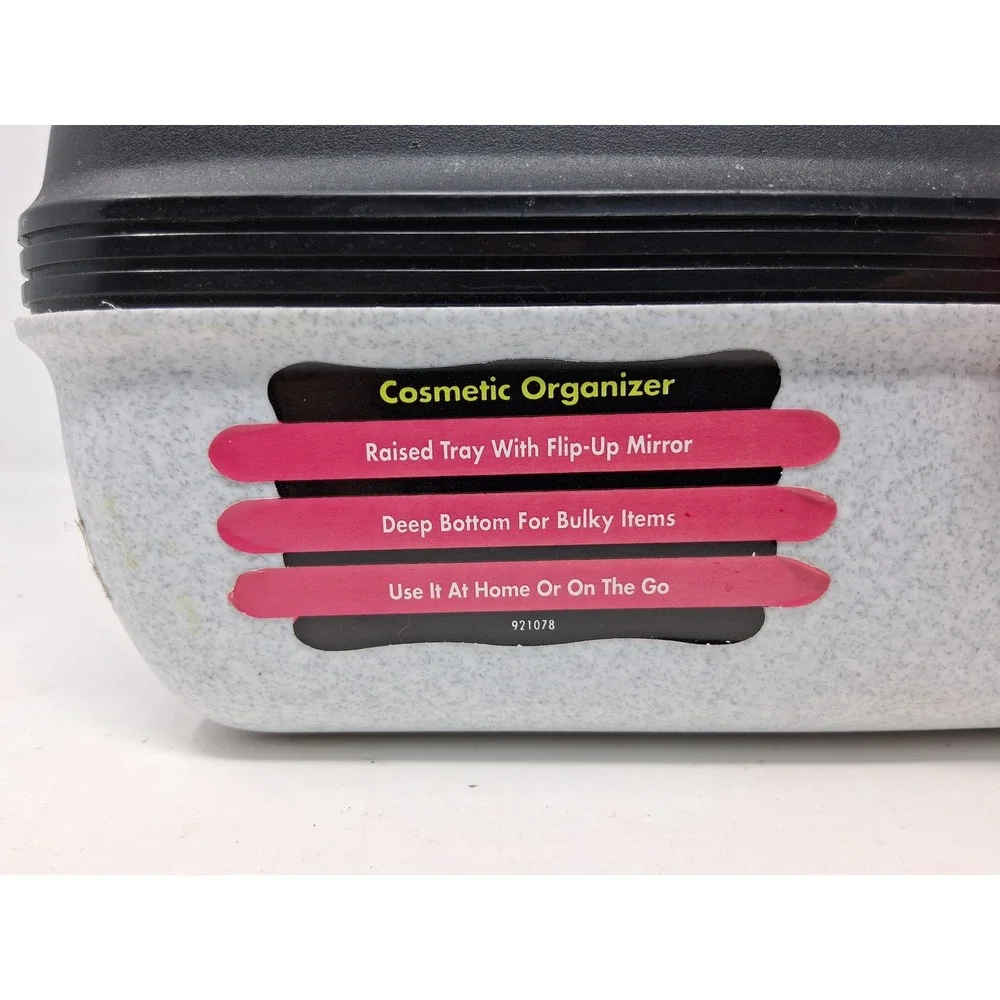 Caboodles Cosmetic Organizer Black Grey Pink Speckled Makeup Case with Mirror. X